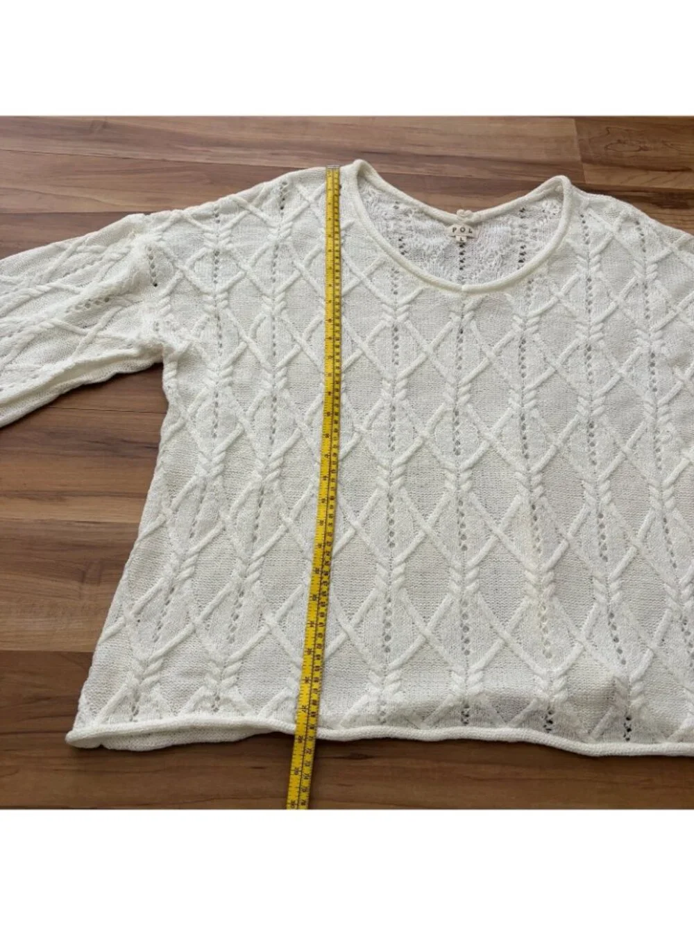 POL Womens Size Large Ivory Open Chunky Knit Sweater Oversized Bell Sleeves